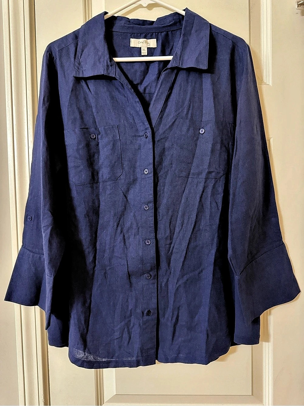 Coral Bay Button-down Shirt in Blue Size XL Like New